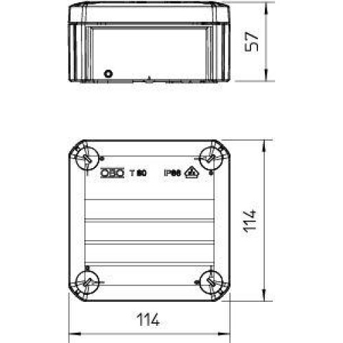 Коробка распределительная 114х114х57мм IP66 T60 OE закрыт. свет. сер. OBO 2007239