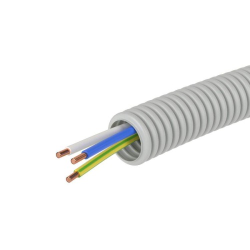 Труба гофрированная ПВХ гибкая d16мм с проводом ПВ-1(ПуВ) 3х1.5 РЭК ГОСТ+ сер. (уп.50м) DKC 9P91650