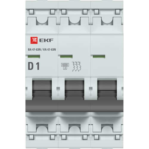 Выключатель автоматический модульный 3п D 1А 6кА ВА 47-63N PROxima EKF M636301D
