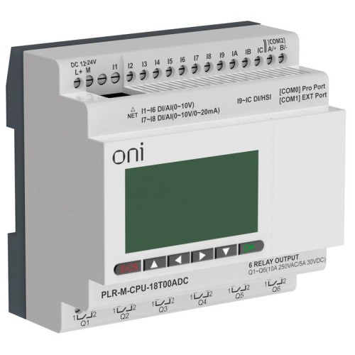 Контроллер программируемый логический (микро ПЛК) PLR-M. CPU DI12/DO06(T) 24В DC ONI PLR-M-CPU-18T00ADC