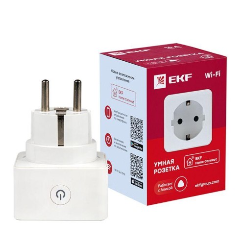 Розетка умная Wi-Fi 1-м 16А IP20 бел. Connect EKF RCS-1-WF