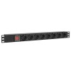 Блок PDU TERACOM PRO 19дюйм 1U 16А/250В 8 роз. Schuko с выключат. шнур 2м 3х1.5кв.мм вилка Schuko корпус алюм. черн. EKF TRP-HPD-LS-16A-8SH-2MSH