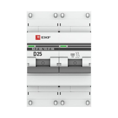 Выключатель автоматический модульный 2п D 25А 10кА ВА 47-100 PROxima EKF mcb47100-2-25D-pro