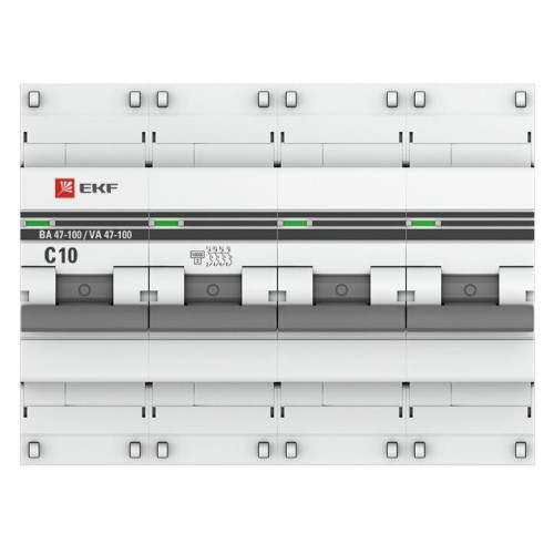 Выключатель автоматический модульный 4п C 10А 10кА ВА 47-100 PROxima EKF mcb47100-4-10C-pro