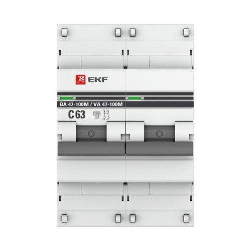 Выключатель автоматический модульный 2п C 63А 10кА ВА 47-100M электромагнит. расцеп. PROxima EKF mcb47100m-2-63C-pro