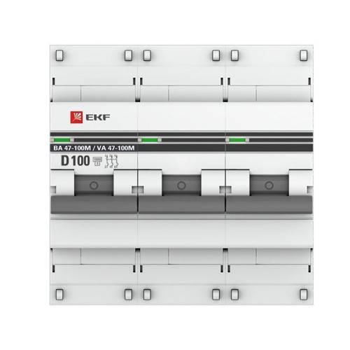 Выключатель автоматический модульный 3п D 100А 10кА ВА 47-100M электромагнит. расцеп. PROxima EKF mcb47100m-3-100D-pro