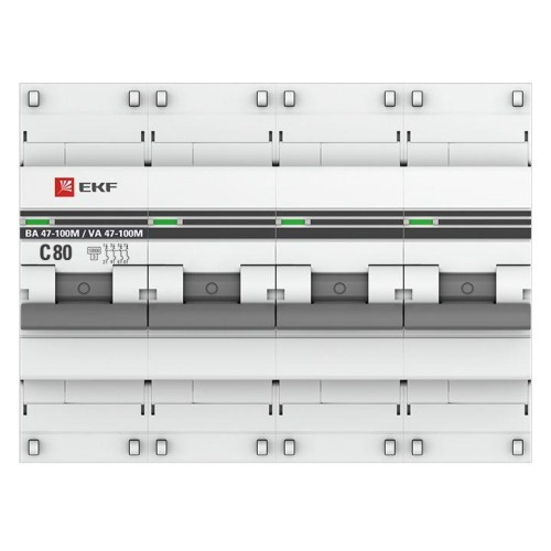 Выключатель автоматический модульный 4п C 80А 10кА ВА 47-100M электромагнит. расцеп. PROxima EKF mcb47100m-4-80C-pro