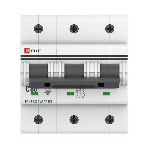 Выключатель автоматический модульный 3п C 80А 15кА ВА 47-125 PROxima EKF mcb47125-3-80C