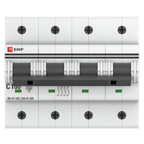 Выключатель автоматический модульный 4п C 100А 15кА ВА 47-125 PROxima EKF mcb47125-4-100C