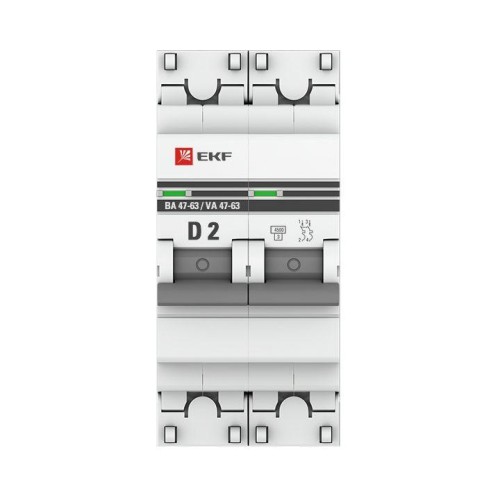 Выключатель автоматический модульный 2п D 2А 4.5кА ВА 47-63 PROxima EKF mcb4763-2-02D-pro