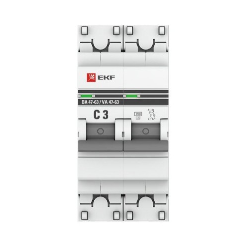 Выключатель автоматический модульный 2п C 3А 4.5кА ВА 47-63 PROxima EKF mcb4763-2-03C-pro