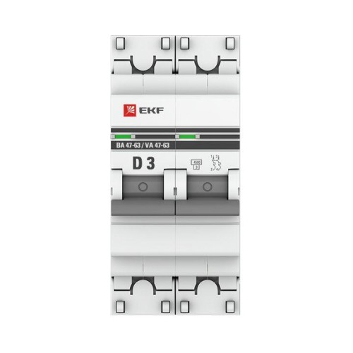 Выключатель автоматический модульный 2п D 3А 4.5кА ВА 47-63 PROxima EKF mcb4763-2-03D-pro