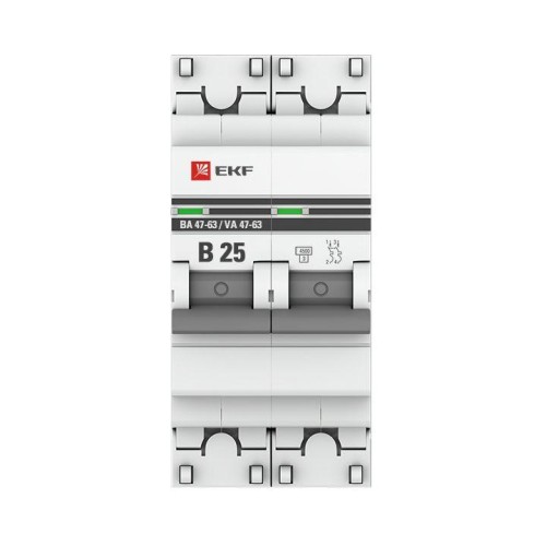 Выключатель автоматический модульный 2п B 25А 4.5кА ВА 47-63 PROxima EKF mcb4763-2-25B-pro