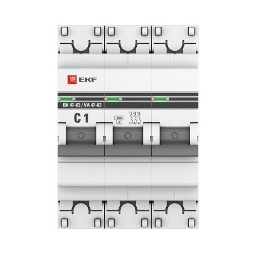 Выключатель автоматический модульный 3п C 1А 4.5кА ВА 47-63 PROxima EKF mcb4763-3-01C-pro