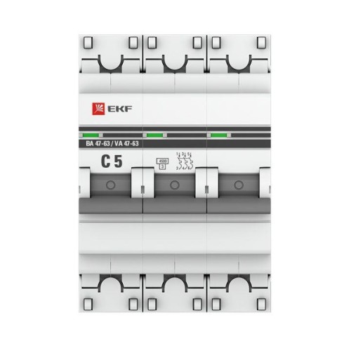 Выключатель автоматический модульный 3п C 5А 4.5кА ВА 47-63 PROxima EKF mcb4763-3-05C-pro