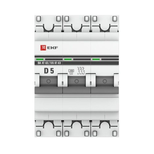Выключатель автоматический модульный 3п D 5А 4.5кА ВА 47-63 PROxima EKF mcb4763-3-05D-pro