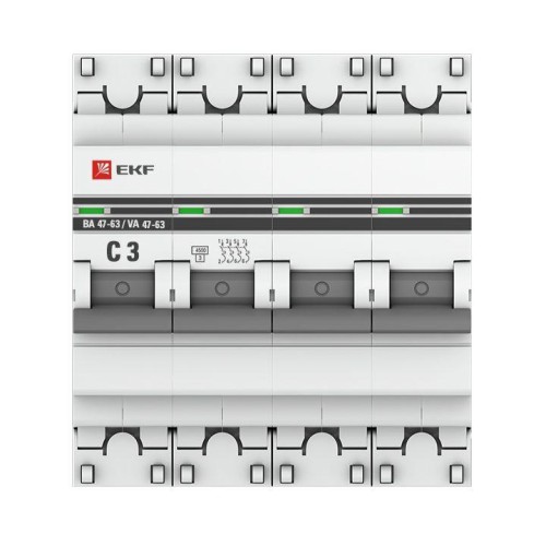 Выключатель автоматический модульный 4п C 3А 4.5кА ВА 47-63 PROxima EKF mcb4763-4-03C-pro