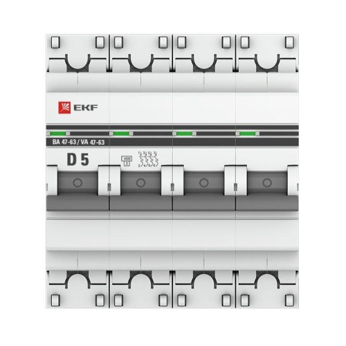 Выключатель автоматический модульный 4п D 5А 4.5кА ВА 47-63 PROxima EKF mcb4763-4-05D-pro