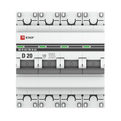 Выключатель автоматический модульный 4п D 20А 4.5кА ВА 47-63 PROxima EKF mcb4763-4-20D-pro