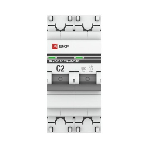 Выключатель автоматический модульный 2п C 2А 6кА ВА 47-63 DC PROxima EKF mcb4763-DC-2-02C-pro