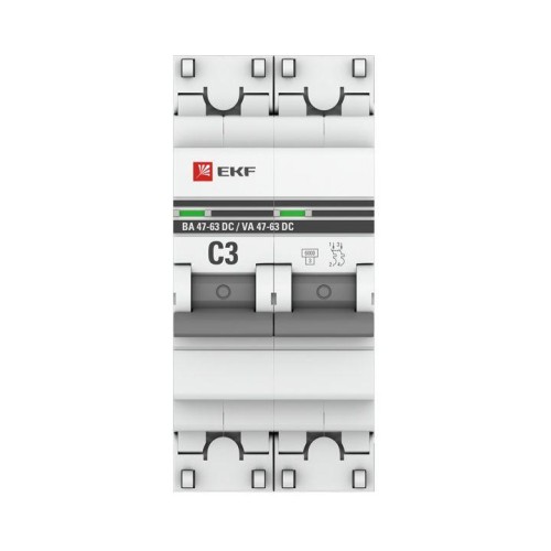 Выключатель автоматический модульный 2п C 3А 6кА ВА 47-63 DC PROxima EKF mcb4763-DC-2-03C-pro