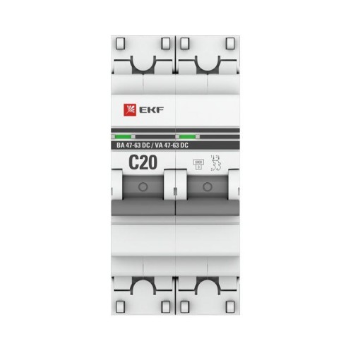 Выключатель автоматический модульный 2п C 20А 6кА ВА 47-63 DC PROxima EKF mcb4763-DC-2-20C-pro