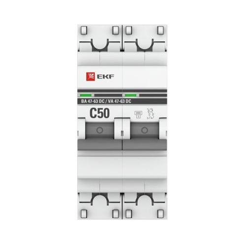 Выключатель автоматический модульный 2п C 50А 6кА ВА 47-63 DC PROxima EKF mcb4763-DC-2-50C-pro
