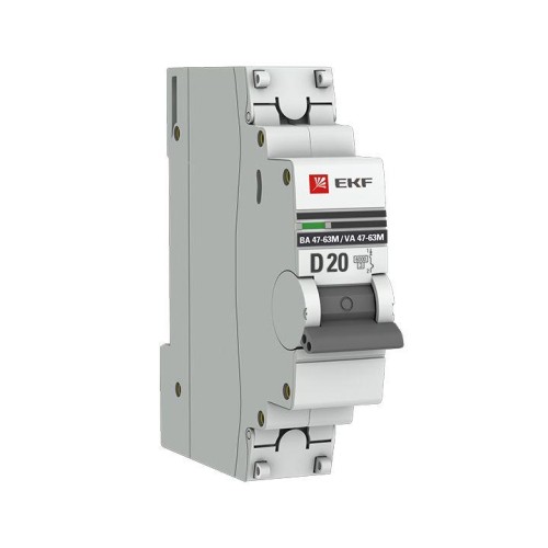 Выключатель автоматический модульный 1п D 20А 6кА ВА 47-63M с одним магнит. расцеп. EKF mcb4763m-6-1-20D-pro
