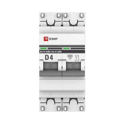 Выключатель автоматический модульный 2п D 4А 6кА ВА 47-63M с одним магнит. расцеп. EKF mcb4763m-6-2-4D-pro