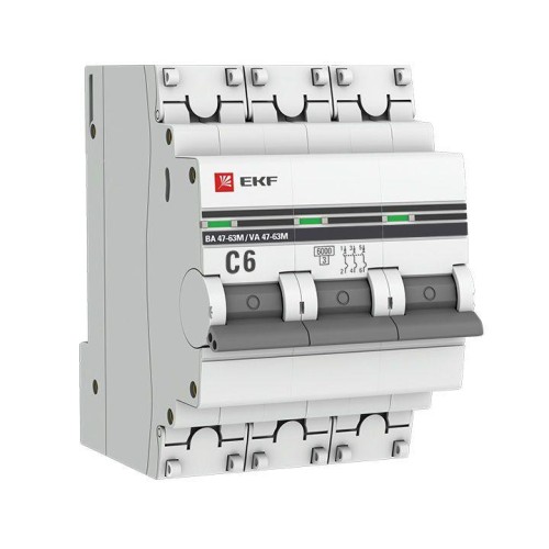 Выключатель автоматический модульный 3п C 6А 6кА ВА 47-63M электромагнит. расцеп. PROxima EKF mcb4763m-6-3-6C-pro