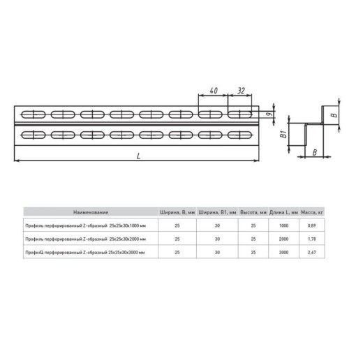 Профиль Z-образный перфорир. 25х30 L1000 2мм INOX EKF ppz2530-1-2-INOX