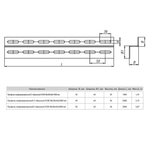 Профиль Z-образный перфорир. 30х40 L3000 2мм К238 INOX EKF ppz3040-3-2-INOX